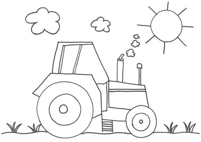 Ausmalbild mit Motiv Traktor, Vorlage Quelle KiGa Eberspoint, 2021