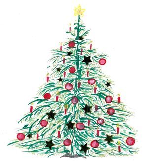 Gezeichneter Weihnachtsbaum mit Kugeln und Kerzen, von Christl Neudecker