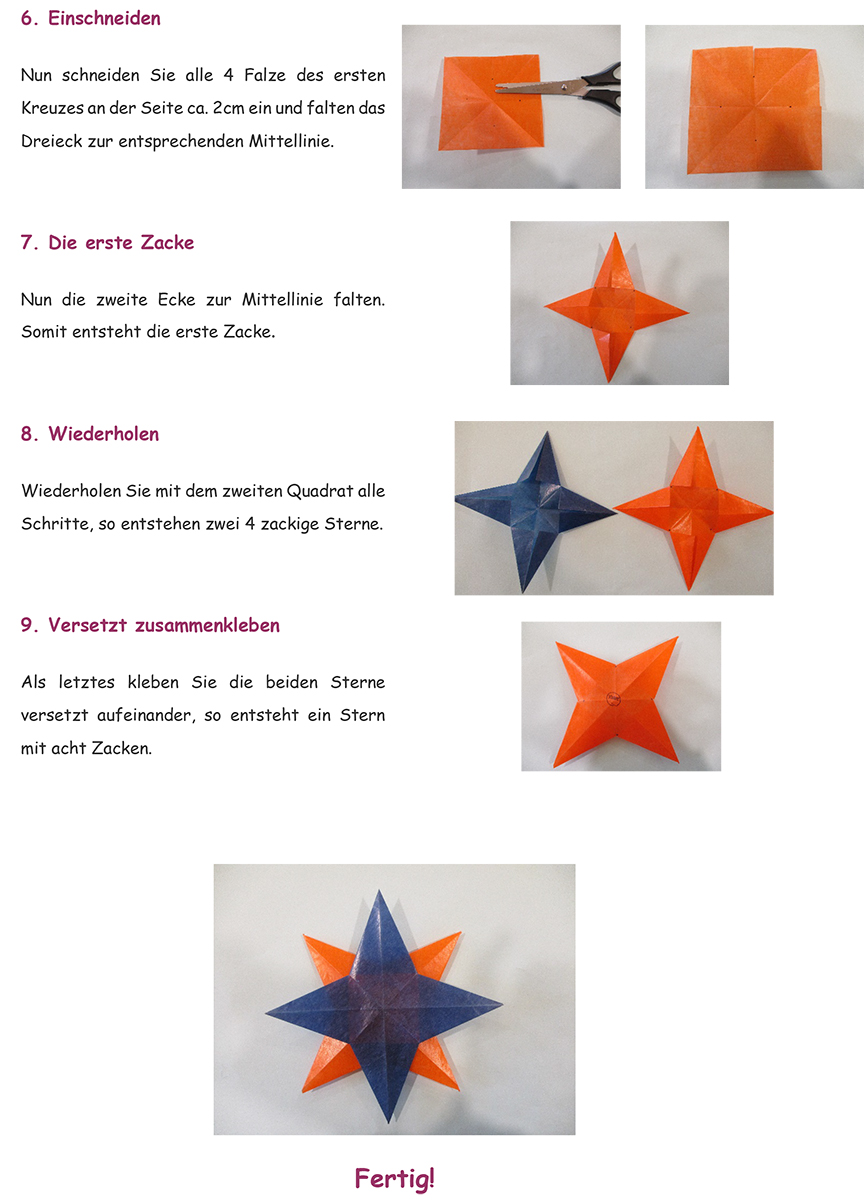 Bastelanleitung Stern aus Transparentpapier, Teil 2